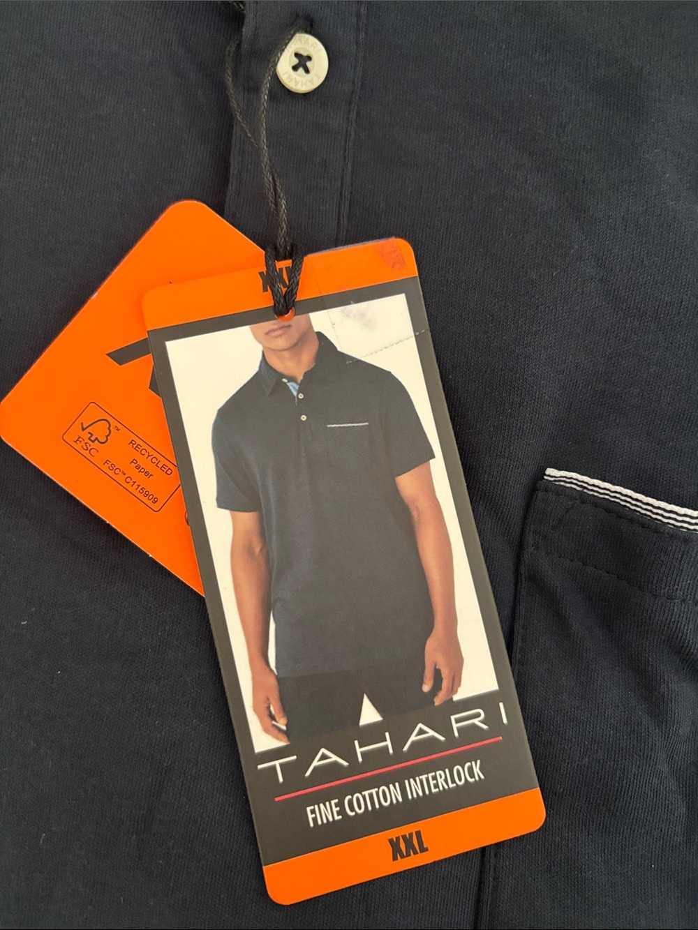 Tahari Men's Dark Blue Fine Cotton Interlock Polo size XXL new with tags